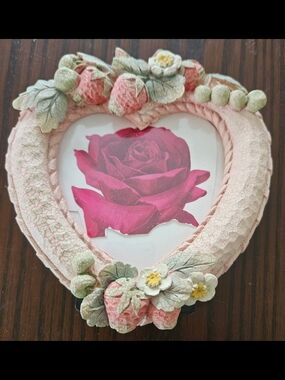 Russ Heart-Shaped Ceramic Frame in Pink with Green Accents
